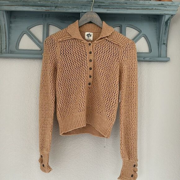 NWT Free People Snowdrift Pullover Camel Heather Ruffled Long Sleeve Collar Chic - Picture 10 of 16